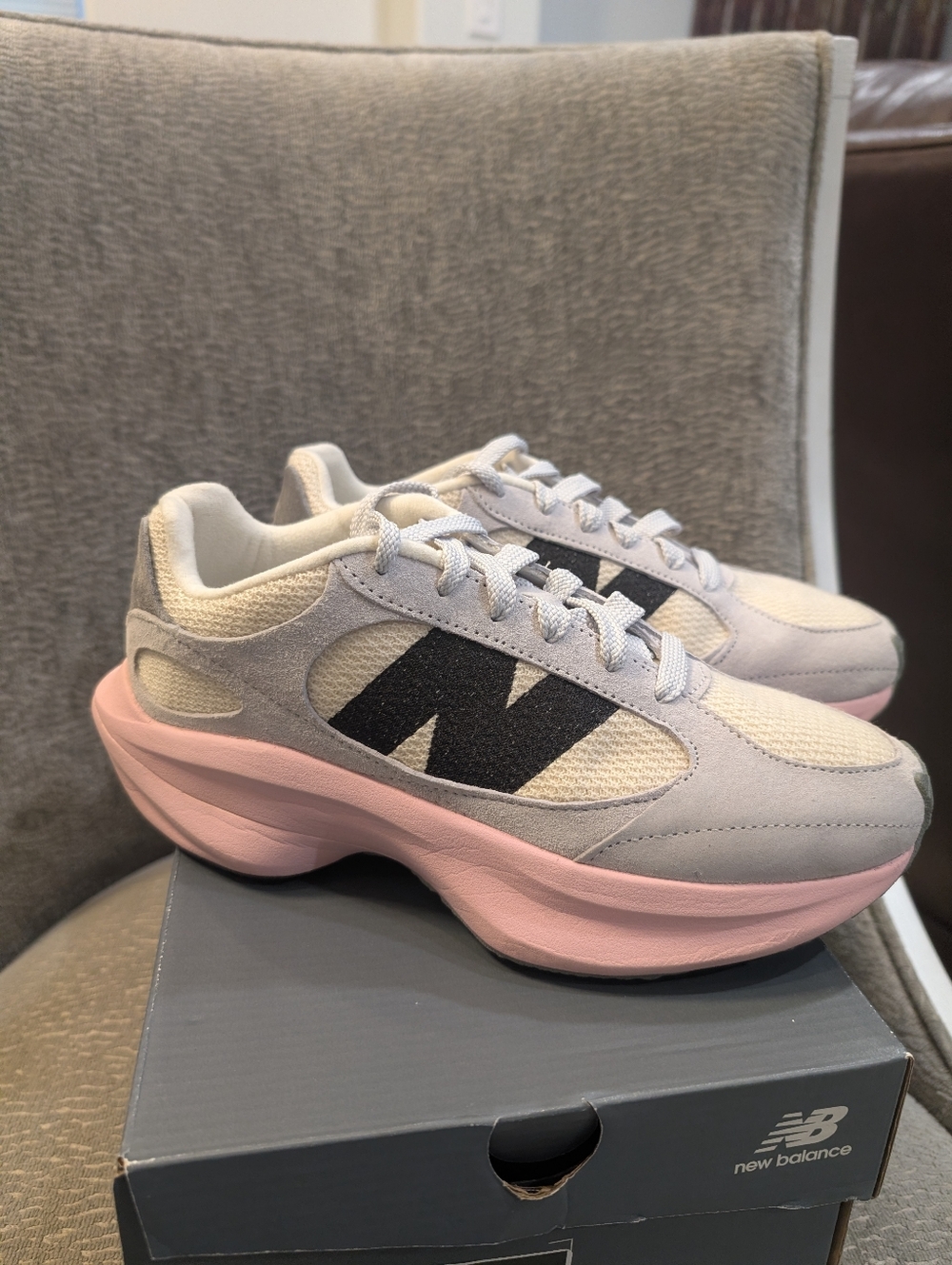 New Balance Women’s Light Gray & Pink Platform Sneakers - Picture 3 of 10